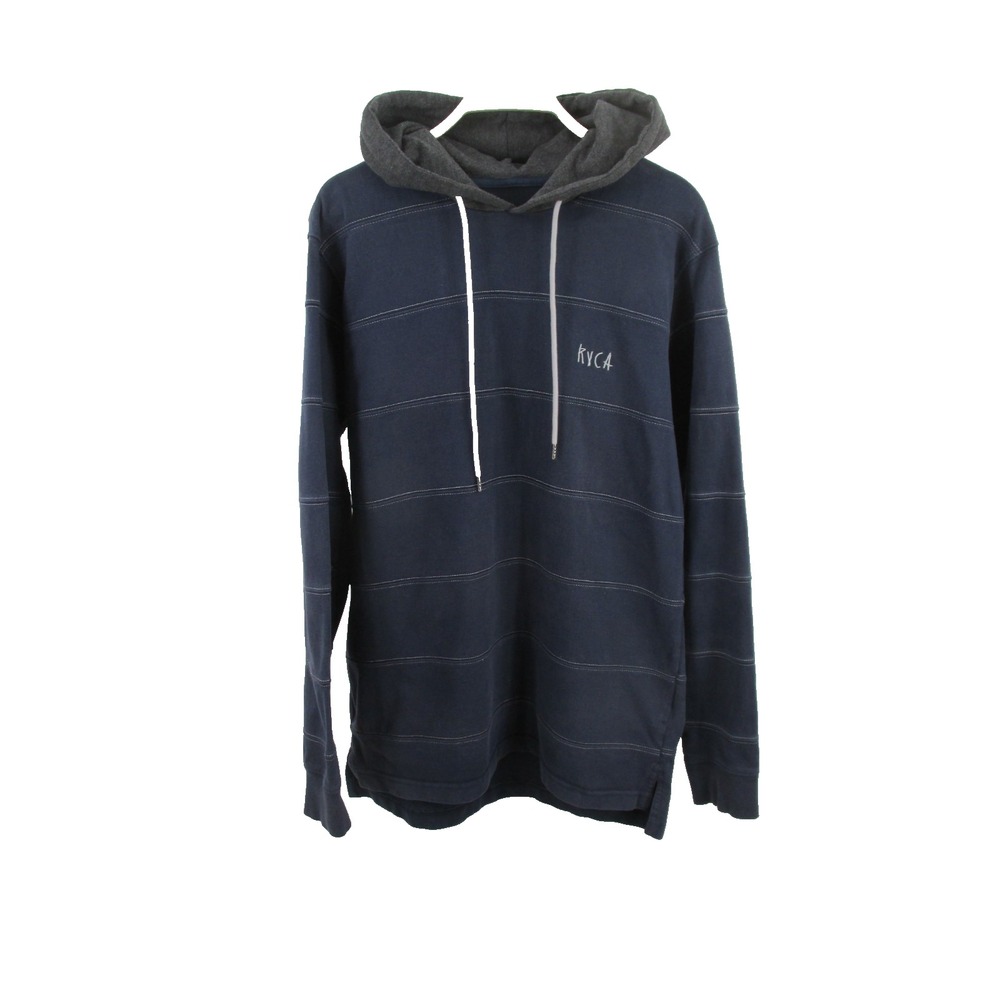 RVCA Pullover Hoodie Sweatshirt Mens Large Blue Gray Striped Skateboard Hooded